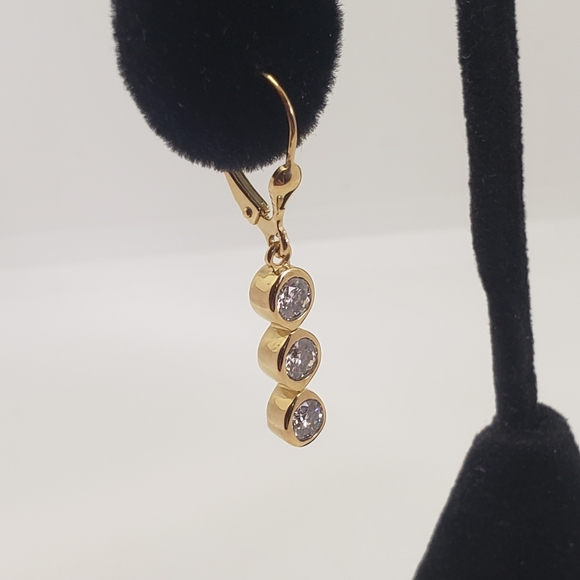 1.75ctw. Authentic Moissanite 3 Stone Drop Earrings in 18k Gold over Silver - Picture 7 of 11